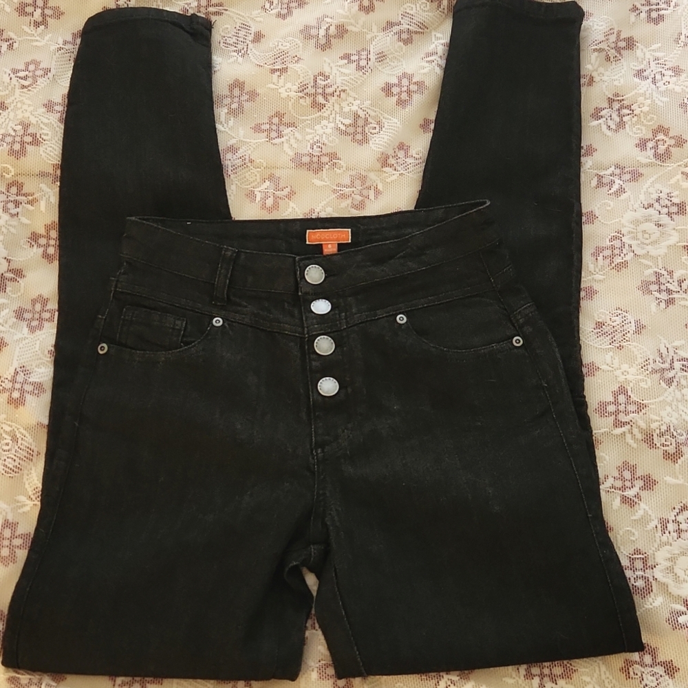 Modcloth High Rise NWOT Black Jeans Skinny Waist Size 6/27 Button Fly - Picture 4 of 13